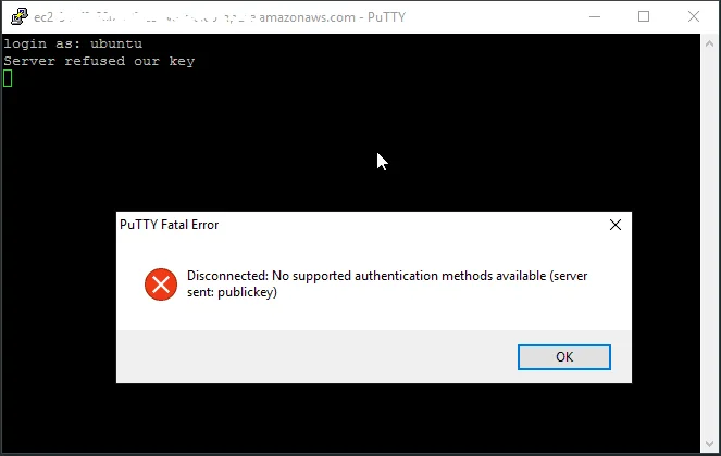 Erro “Server refused our key”