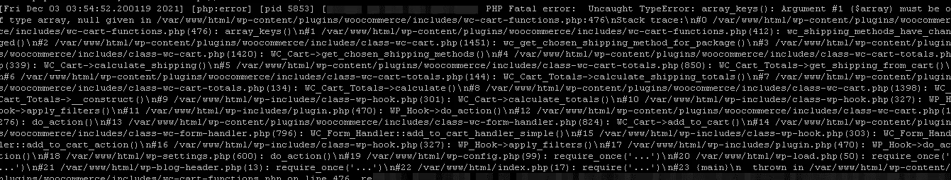 WordPress – Argument #1 ($array) must be of type array, null given in wc-cart-functions.php